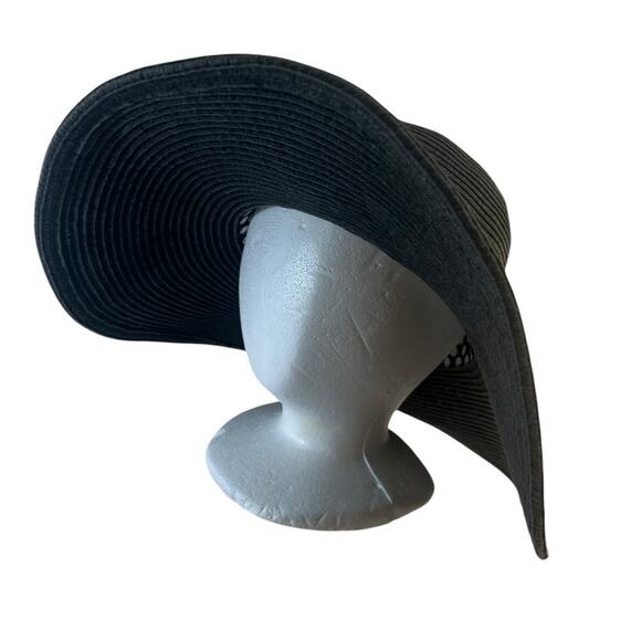 J. CREW Black FAUX STRAW SUN HAT SZ ONE SIZE - Picture 2 of 9